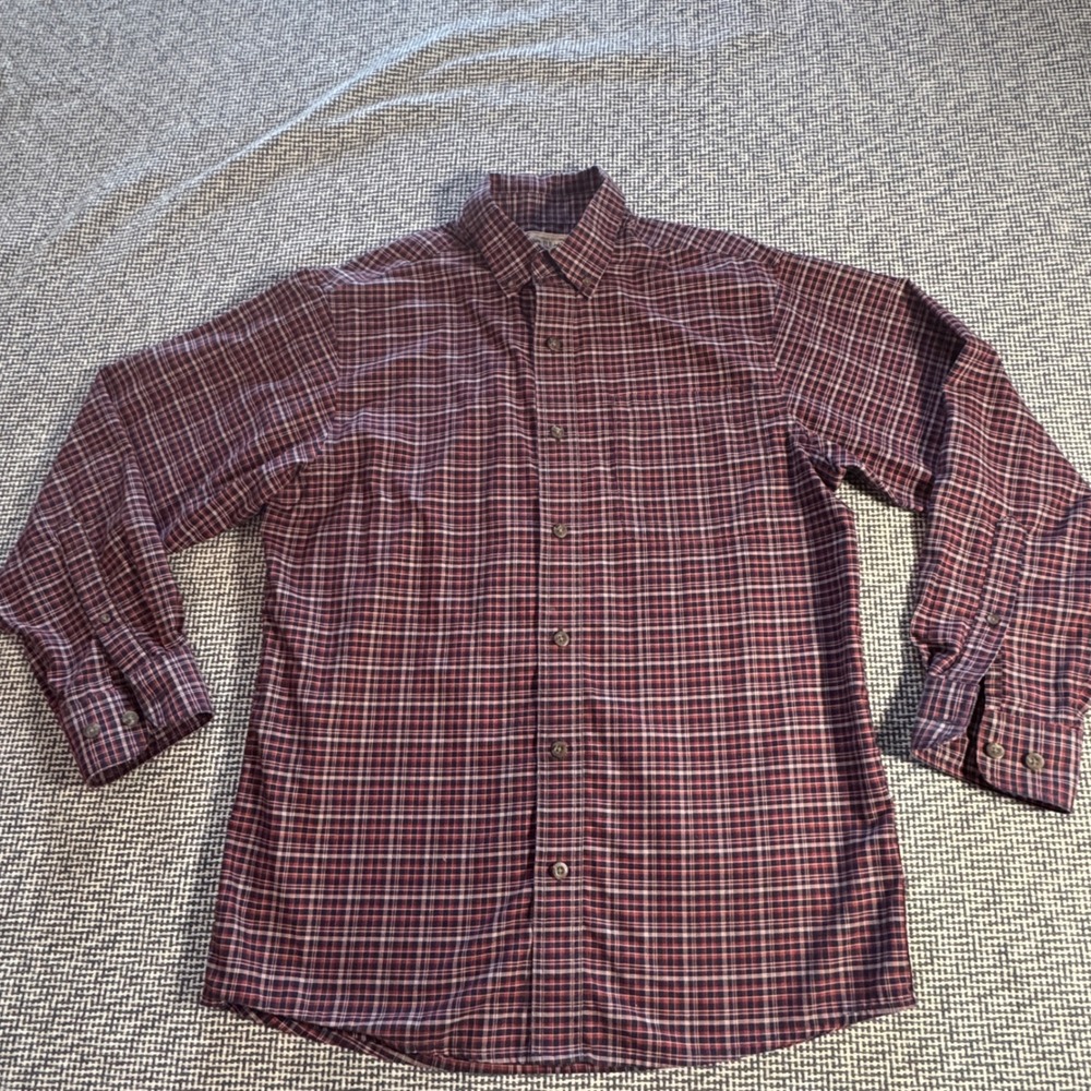 Red Head Brand Co Mens Medium Red Navy Blue Plaid Button Down Shirt Long Sleeve